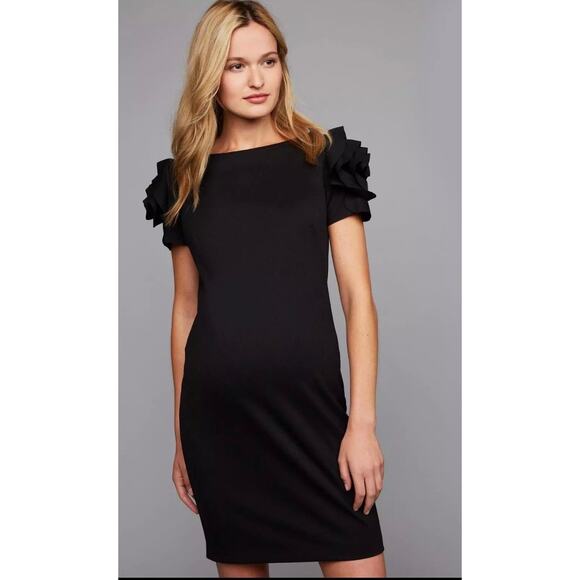Womens Pietro‎ Brunelli Milano Black Ruffle Short Sleeve Maternity Dress Size XS - Picture 1 of 11